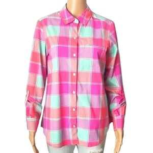 Foxcroft Sun Protection Vibrant Pink Plaid Button-Down Shirt - Size 8